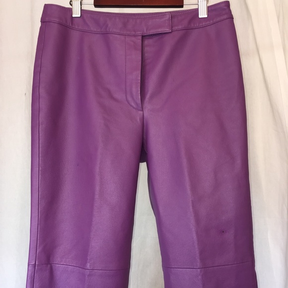 purple leather pants